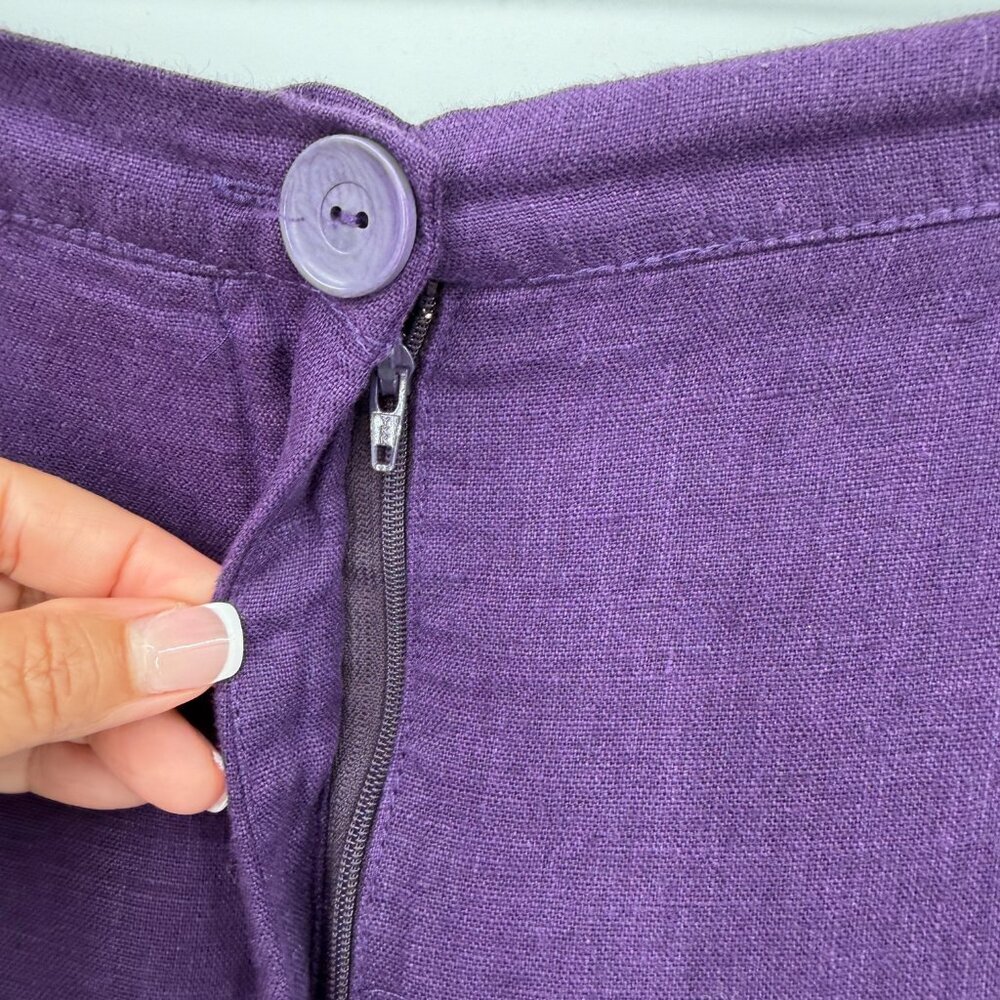 FLAX 100% Linen 2 Piece Set Purple Lagenlook Top & Pants Women's L - Picture 3 of 16